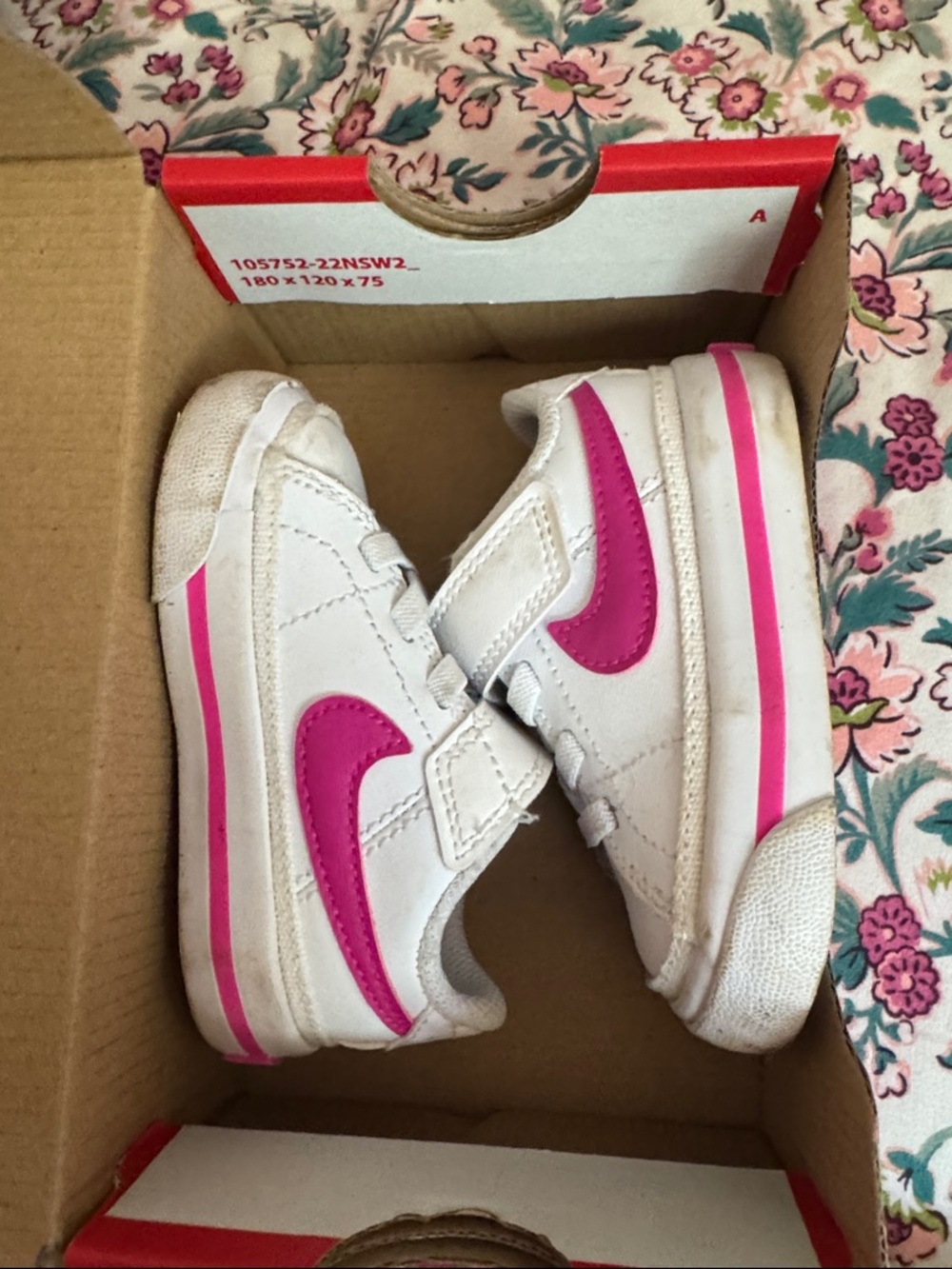 Infant/Toddler Kids White Sneakers with Pink Swoosh & Stripe